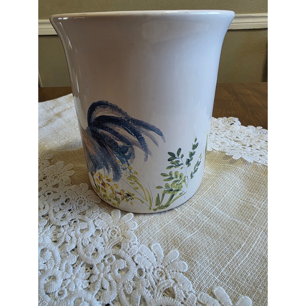 Paula Deen Garden Rooster Ceramic Utensil Holder Crock Farmhouse Kitchen C032 - Picture 3 of 8